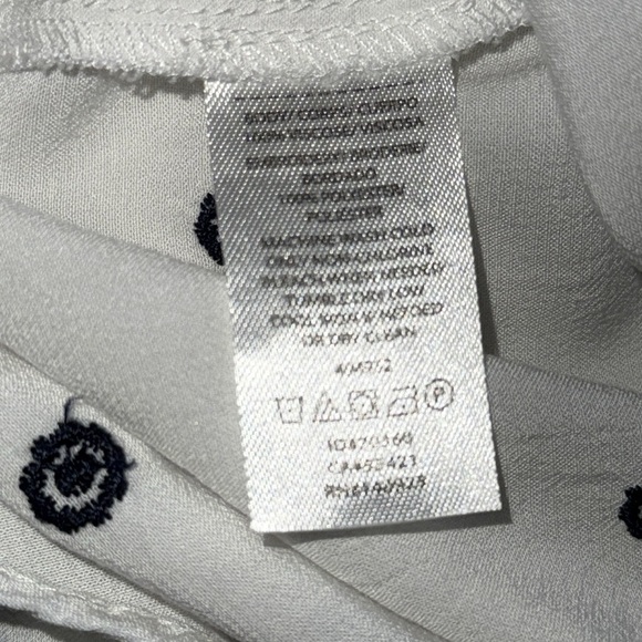 Loft Floral Embroidered Dots Top Cap Sleeve Wrap Pleated Button Up White Navy XS - Picture 8 of 12